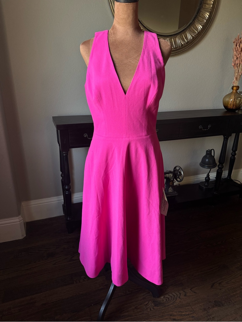 Dress the Population | Catalina Bright Fuschia V-Neck Midi Fit & Flare Dress NWT